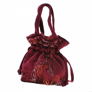 Embroidered Velvet Drawstring Bucket Bag: Red Wine Romantic Handmade Evening Clutch - Etsy UK