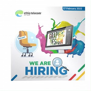 በቅርቡ ያወጣነውን የግራፊክ ዲዛይን ባለሙያ የቅጥር ማስታወቂያ መስፈርት የምታሟሉ ባለሙያዎች እስከ የካቲት 16 ቀን 2014 ዓ.ም ብቻ በኦንላይን በድረ-ገጽ https://www.ethiotelecom.et/vacancy/ ማመልከት እንደምትችሉ እንገልፃለን! መልካም ዕድል! | Ethio telecom