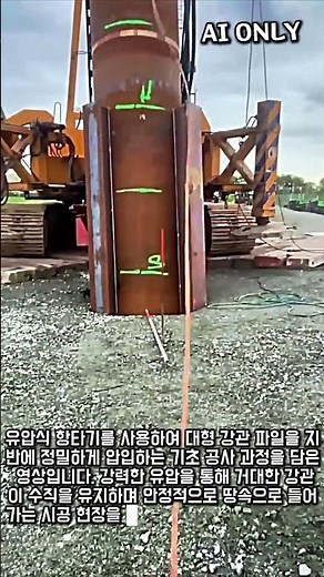 유압식 장비를 활용한 대형 강관 파일(Piles) 수직 압입 및 기초 공사 과정 #worker #process #hydraulic #infrastructure