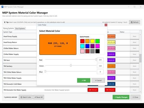 MEP System Color Manager for Revit - Manage Piping & Duct Colors in Seconds