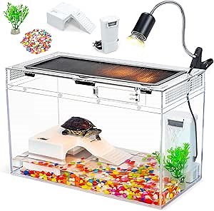 Turtle Tank Kit A High-Definition Turtle Aquarium with Heating Lamp, Filter, Advanced Ventilation, High-Temperature Resistance, and Complete Accessories for an Comfortable Turtle Habitat
