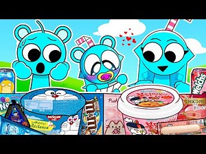 ASMR Mukbang | Aqua Korean Food: Spicy Noodles, Cheese Tteokbokki | Incredibox Sprunki Animation
