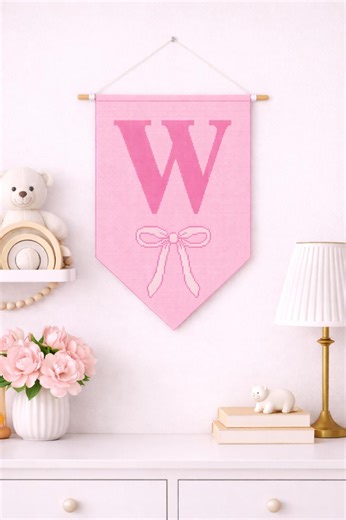 Vertical Pennant Needlepoint Chart | Alphabet Monogram Banner | 13 Mesh | Nursery Decor | Cross Stitch Pattern | Digital Download | Letter W - Etsy