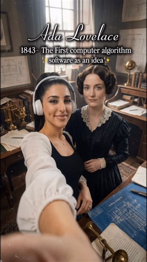 Linda Y on Instagram: "A historical take on the “AI celebrity selfie” trend ✨ Between 1843 and 1968, these ideas helped lay the groundwork for modern computing. 🎥 I used @higgsfield.ai (nano banana pro & kling) A bit more historical info: ✨Ada Lovelace (1843) - wrote the first computer algorithm, introducing the idea that machines could follow abstract instructions. This is where software begins. ✨Alan Turing (1936) - invented the Turing Machine, defining how an algorithm can be executed