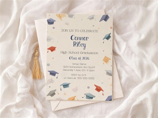 Editable Graduation Invitation for Boy, High School Graduation Party Invite, Class of 2026, Canva Template Jr. High Grad Invite - Etsy