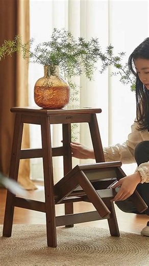 梯子凳子两用步梯家用多功能叠三步梯花架加厚楼梯爬梯 家用梯 云麓三步梯-胡桃色