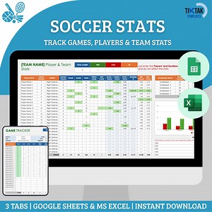 Soccer Stats Spreadsheet Template, Soccer Player Stats Tracker & Game Log, Soccer Game Tracker, Soccer Team Stats, Excel and Google Sheets - Etsy UK