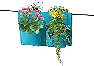 VegTrug Balcony Planter, 4-Pocket Rail Planter, Planter with Lined Surface for Moisture Retention, Versatile and Convenient, 16.54" x 22.83" x 3.94", Blue