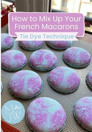 A super nifty technique that easily changes up how your macarons look! Here’s how to make tie-dye swirl macarons! 🎉All you need is a gel food coloring and of course, some macaron batter. 📍Quick tip - make sure not to have globs of food coloring in the bag, but just a thin line so it doesn’t add too much moisture to the batter and affect the bake. Find more tips like this to make macarons like a pro at home in our Ultimate Macaron Course! MollyJWilk.com (link in bio) #macaron #frenchmacarons #m