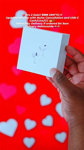 Jb's Electronics on Instagram: "🍎Pro 2 Sale!! $3̶5̶0̶ 299TTD🍎 Updated H1 Chip with Noise Cancellation and USB-C Cash/Linx/CC 💳💲 Same Day Delivery if ordered B4 9am Delivery Nationwide🚕🚕 ♦️Mobile phone pop-up window (iOS only) ♦️Can be found on "Find My" app ♦️Up to 6 hours of Battery Life on a single charge ♦️Touch control: Pause/Toggle song ♦️Water resistant (Sweat/ Rain Proof) Headphones & case ♦️Wireless charging (MagSafe)/ with cable provided in box Included in Packaging: * Pro 2nd Gen