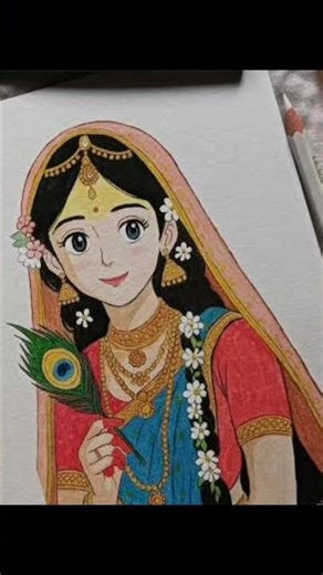Radha colour drawing || Radharani colour pencil drawing 🙏#shorts #art #creativecreation #drawing