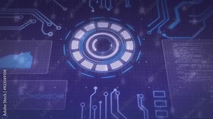 Futuristic digital interface with circuit patterns and data processing animation