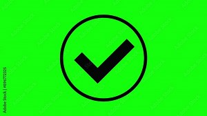 Checkmark on green screen background, positive or tick mark icon or confirm or correct animated icon