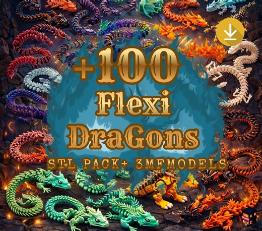 100  Flexi Dragon STL Pack | Articulated 3D Print Dragons | Printable Fantasy Dragon Toys | STL & 3MF Files - Etsy