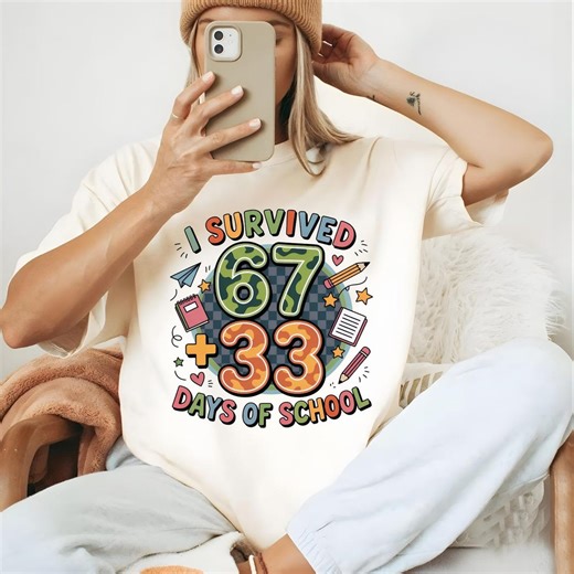 I Survived 67 + 33 Days of School PNG | Colorful 100th Day Cartoon Design | 100 Days of School PNG | Teacher Student PNG - Etsy
