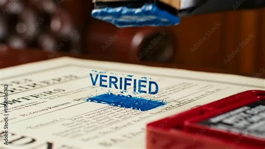 Official document stamping process for legal verification or property transaction validation or certification approval