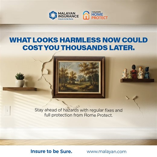 That tiny crack isn't just cosmetic.🛠️ Protect your home from hidden risks with good maintenance AND affordable home insurance from Malayan. Fix the small stuff. Insure the big stuff. Get Malayan Home Protect now. https://bit.ly/4nmsceY #LoveMalayan #InsureToBeSure #ProtectingGenerations | Malayan Insurance (Philippines)