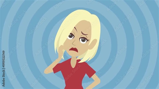 Sick woman feeling headache and stress animation, illness symptoms and health problem concept, medical awareness scene, 2D cartoon
