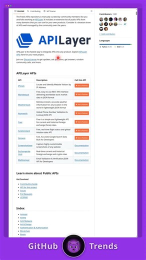 Public-Apis - 1,400+ FREE APIs Every Developer Needs 🚀 #shorts #githubtrends