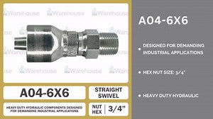 Genuine Couplamatic 3/8” A04-6x6 NPTF Straight Male Swivel Coupling - (1ct.) A04-6x6 Coupling | Trivalent Zinc Plating | Same Crimp Specs as 1AA6PS6 and 06Z-J06 (3/8" x 3/8" NPTF)