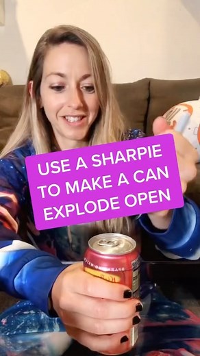 Dianna Cowern on Instagram: "Explode open a soda can with a sharpie! Careful, you’ll probably scream and get scared like me 😂"