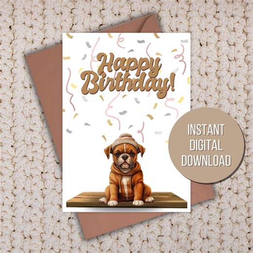 Boxer Dog, Printable Birthday Card (instant Download) 5"x7" - Etsy UK
