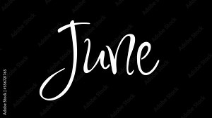 June animation text, name of month motion handwriting in white color with alpha or transparency background Stock Video