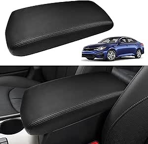 Car Center Console Armrest Cover for Kia Optima Accessories 2016 2017 2018 2019 2020 Kia Optima Arm Rest Box Lid Protection Armrest Seat Cover Leather Interior, Middle Console Liner (Black Stitches)