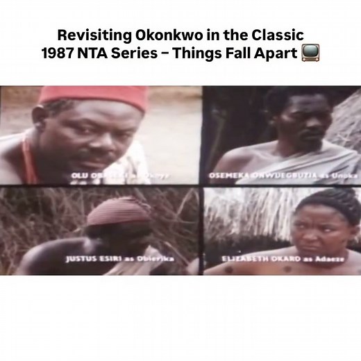 NOSTALGIA: Taking You Down Memory Lane on Instagram: "“Things Fall Apart” is a 1987 Nigerian television miniseries adapted from the debut novel of the renowned Nigerian author, Chinua Achebe, first published in 1958. Directed by David Orere and produced by the Nigerian Television Authority (NTA), this adaptation brought to life the tr@g!c tale of Okonkwo, a respected Igbo warrior whose life unravels amid the arrival of British colonizers and Christian missionaries. . The series stars Pete Edochi