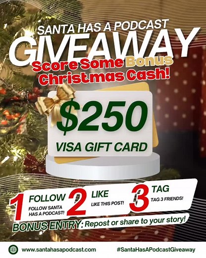 The elves convinced Santa to up the amount! 🎁 The winner of our giveaway will now receive a $250 Visa gift card—just in time for Christmas shopping! 💳🎄 All previous entries will still be included but here’s how to make sure you’re entered! 👇 1️⃣ Follow @santahaspodcast 2️⃣ Like this post ❤️ 3️⃣ Tag 3 friends who love Christmas as much as you do 🎄 4️⃣ Bonus entry: Share this post to your story or repost it✨ Win some extra Christmas spending money and spread a little cheer! 🎅💫 📅 Giveaway e