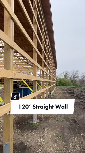 Straight as an arrow! 50’x120’x18’ building. All starts with a well laid out foundation. #barndominium #fyp #postframe #construction #straight