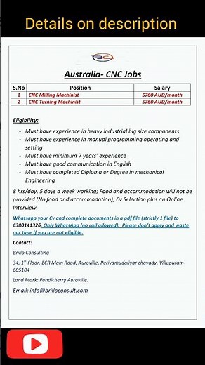 CNC jobs in Australia - Urgently required #australiajobs #cncmilling #cncmachine