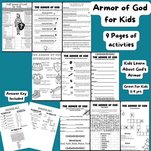 Armor of God for Kids: Printable Christian Activity Worksheets for Homeschool - Etsy