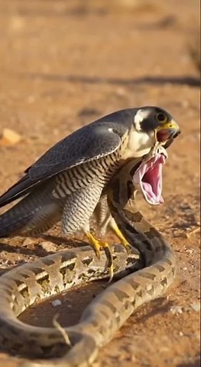 Falcon Locks Beak on Python’s Head!