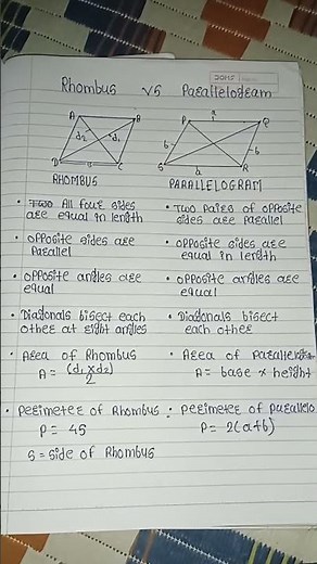 Rhombus vs parallelogram properties #maths #mathformulas #education