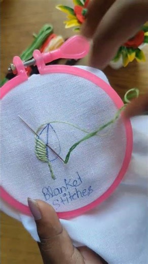 Blanket Leaf Stitch Embroidery 🌿 Easy & Beautiful #leafembroidery #embroidery #shorts #art
