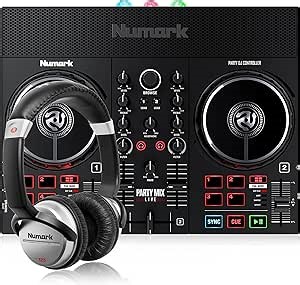 Numark Party Mix Live + HF125 - DJ Controller/Adults & Kids DJ Set with DJ Lights, DJ Speakers, DJ Mixer and Portable DJ Headphones