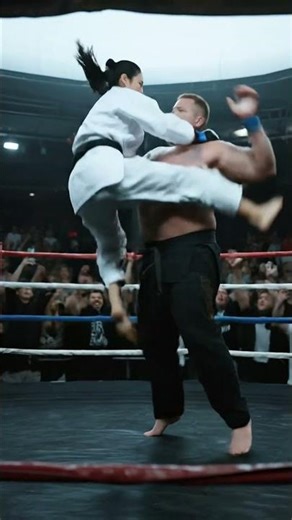 Karate Girl vs Tattooed Wrestler, who win? #kungfu #boxing #wushufight