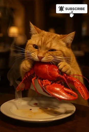 This Middle-Aged Cat Eating Lobster Is the Funniest Thing You’ll See Today! 😹🦞#shorts