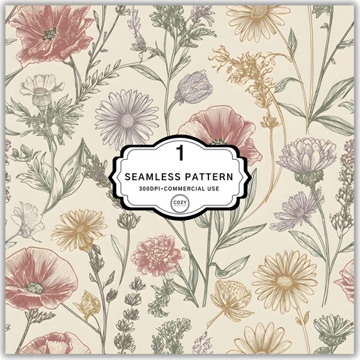 Wildflower Garden Floral Digital Pattern, Digital Download - Etsy