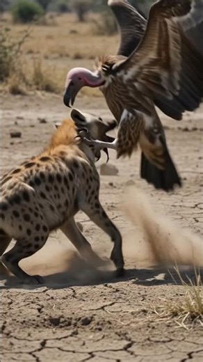 Vulture vs. Hyena: Intense Wildlife Stand-off! 🦅🐾#shorts
