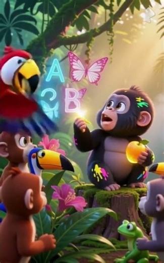 A baby gorilla learns the alphabet #aianimation #AlphabetLearning #JungleMagic #EducationalFun