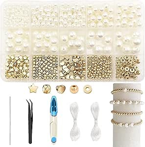 SEMATA 750Pcs Beads for Bracelets Making Kit DIY Pearl Beads for Jewelry Making Kit for Adults Charms for Bracelets String Crystal Beads for Bracelets Making Kit Jewelry Making Supplies
