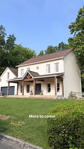 🤭🪜 What do you think?! Comment “STAIN” for a link to everything I used here!!Stain color is Cordovan Brown by @behrpaint in semi-transparent 😍More to come on this porch! FOLLOW @lizpacini for DIYs & design ideas! 🏡#diyhome #frontporch #woodstain #cordovanbrown #homeexterior | Liz Pacini