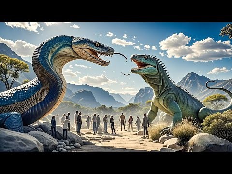 mutant mega-lizard vs. primal mega-snake—humans trapped in the middle, fighting to survive.