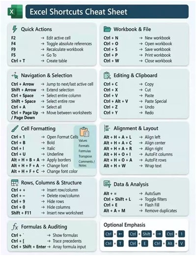 ✅ Excel: Shortcuts Cheat Sheet 📊💡 Want to crack Excel interviews confidently? 💼🔥 This post covers hand-picked Excel questions with simple answers that interviewers actually ask 👇 🎯 Boost your interview confidence 📚 Learn real-world Excel concepts ⚡ Quick revision before interviews 👨‍💻 Helpful for freshers & experienced professionals 📈 Upgrade your skills for better career growth 👉 Save this post 💾 👉 Share with friends who are preparing for interviews 🤝 👉 Follow for more Excel tips
