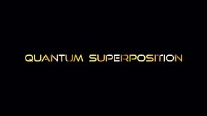 QUANTUM SUPERPOSITION golden text banner loop animation