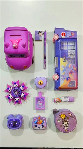 Ultimate Purple Stationery Items, Pencil Box, Coin Bank, Highlighter, Pen #stationery #backtoschool