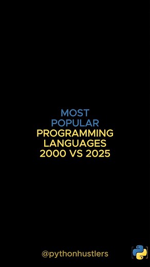 Python | Coding | Quizzes on Instagram: "1. The first chart (2000) shows a programming landscape dominated by C, which held a commanding lead, followed by Java and JavaScript. 2. At this time, Python was a relatively niche language and was not featured among the top popular choices for developers. 3. The rankings in 2000 were filled with languages like C, Java, Perl, and Visual Basic, which were the industry standards. 4. The second chart (2025) reveals a dramatic transformation: Python has surg
