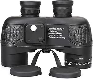 USCAMEL 10x50 Marine Binoculars for Adults, Waterproof Binoculars with Rangefinder Compass BAK4 Prism FMC Lens Fogproof for Navigation Birdwatching Hunting